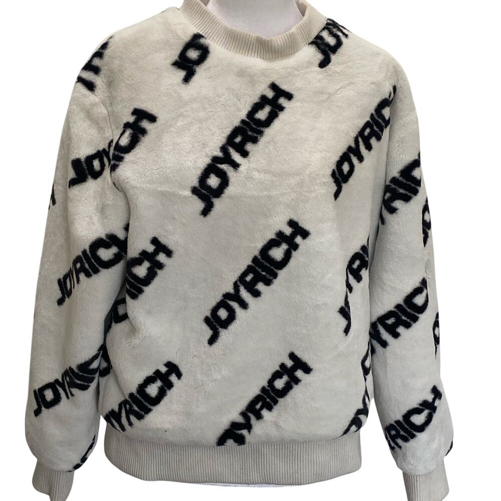 JOYRICH EC LOGO FUR PULLOVER SWEATER Lined, Black Letters on White/Cream Size XS